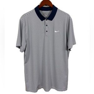Nike Men’s XL Blue and White Striped Dri-Fit Short Sleeve Golf Polo